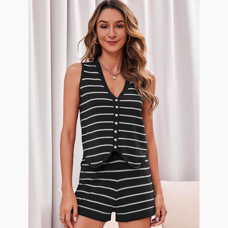 Vilora™ – Elegant Striped Sleeveless Lounge Co-Ord