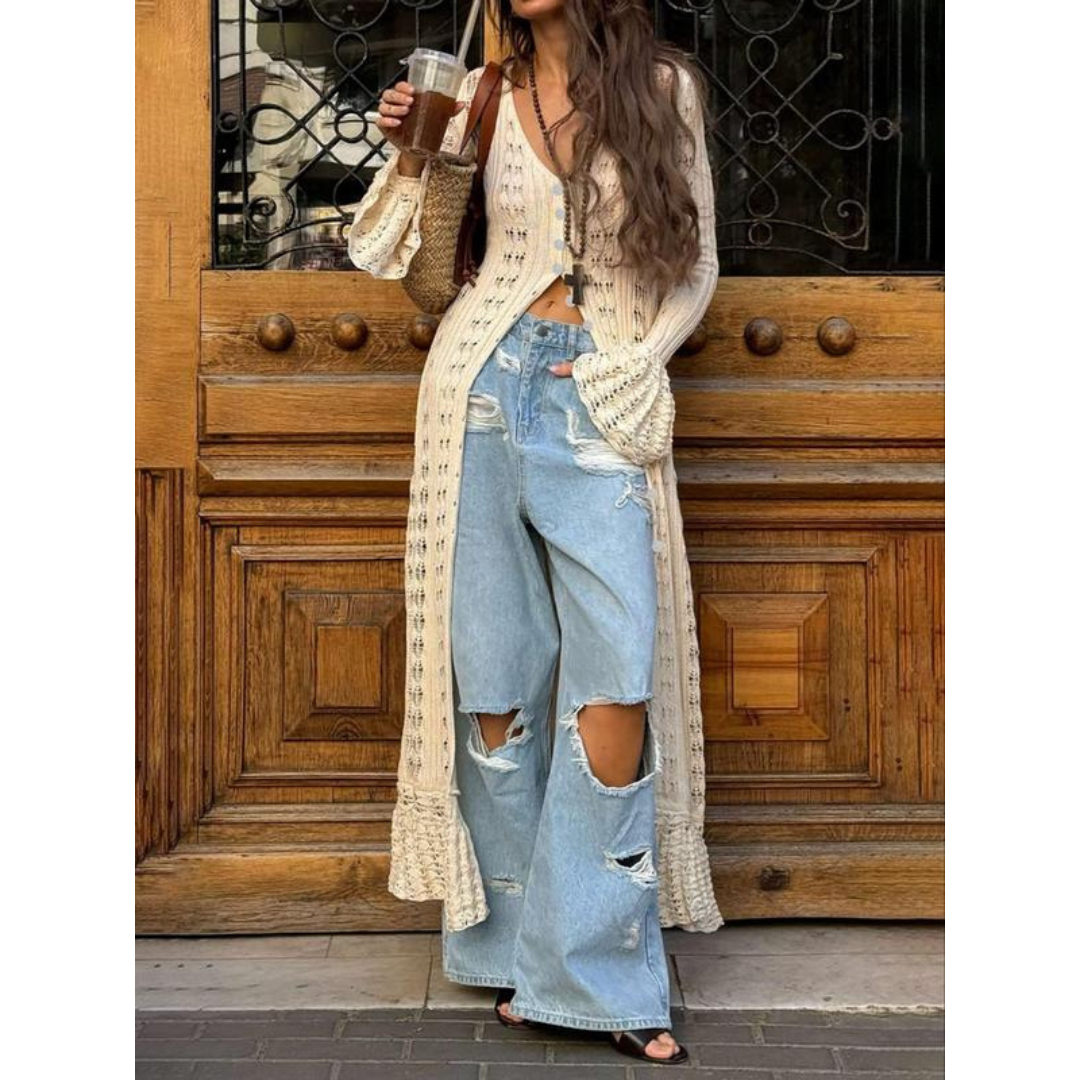 Vilora™ - Chic Flounce Sleeve Fitted Button Cardigan