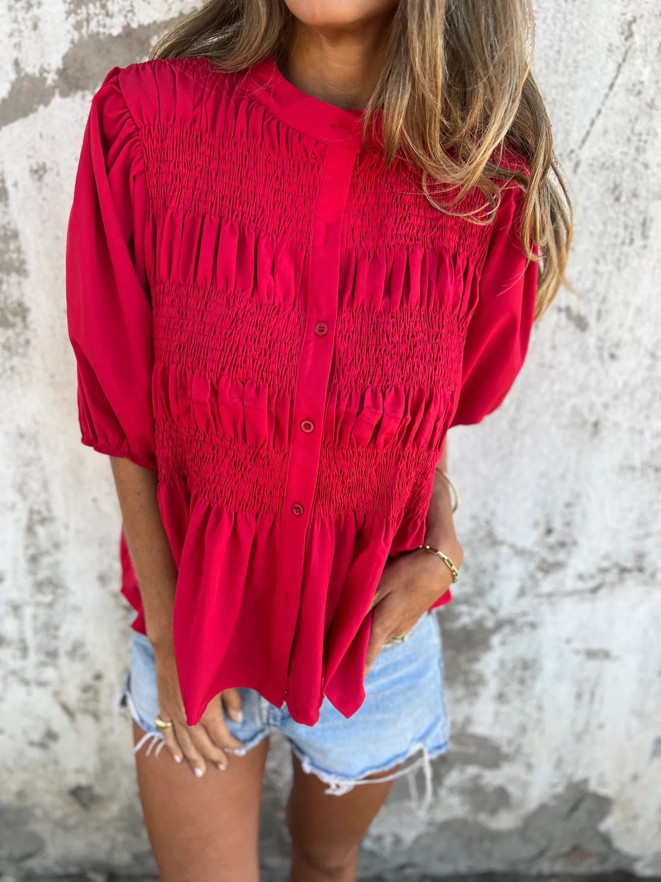 Vilora™ - Pleated Button-Up Blouse