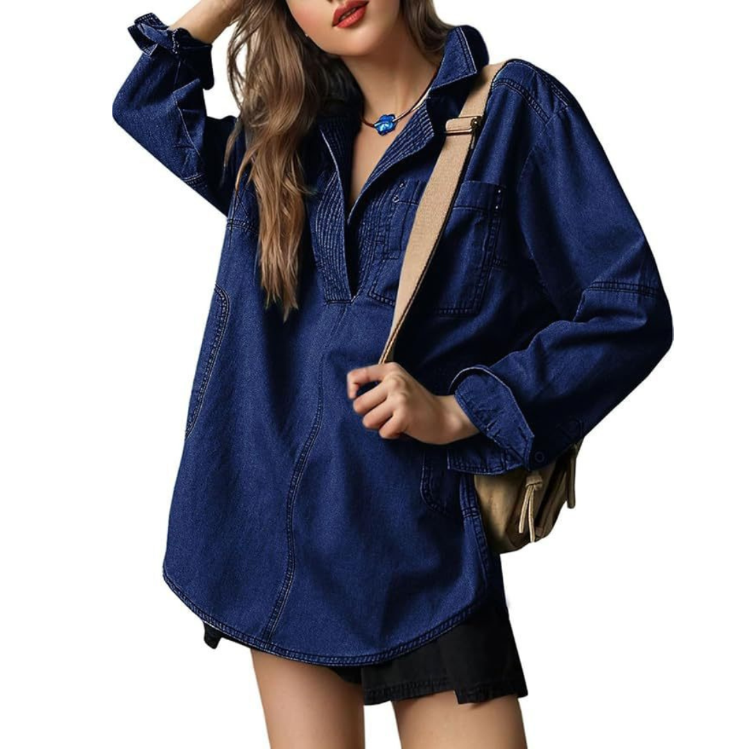 Vilora™ - Chic V-Neck Loose Fit Long-sleeve Top