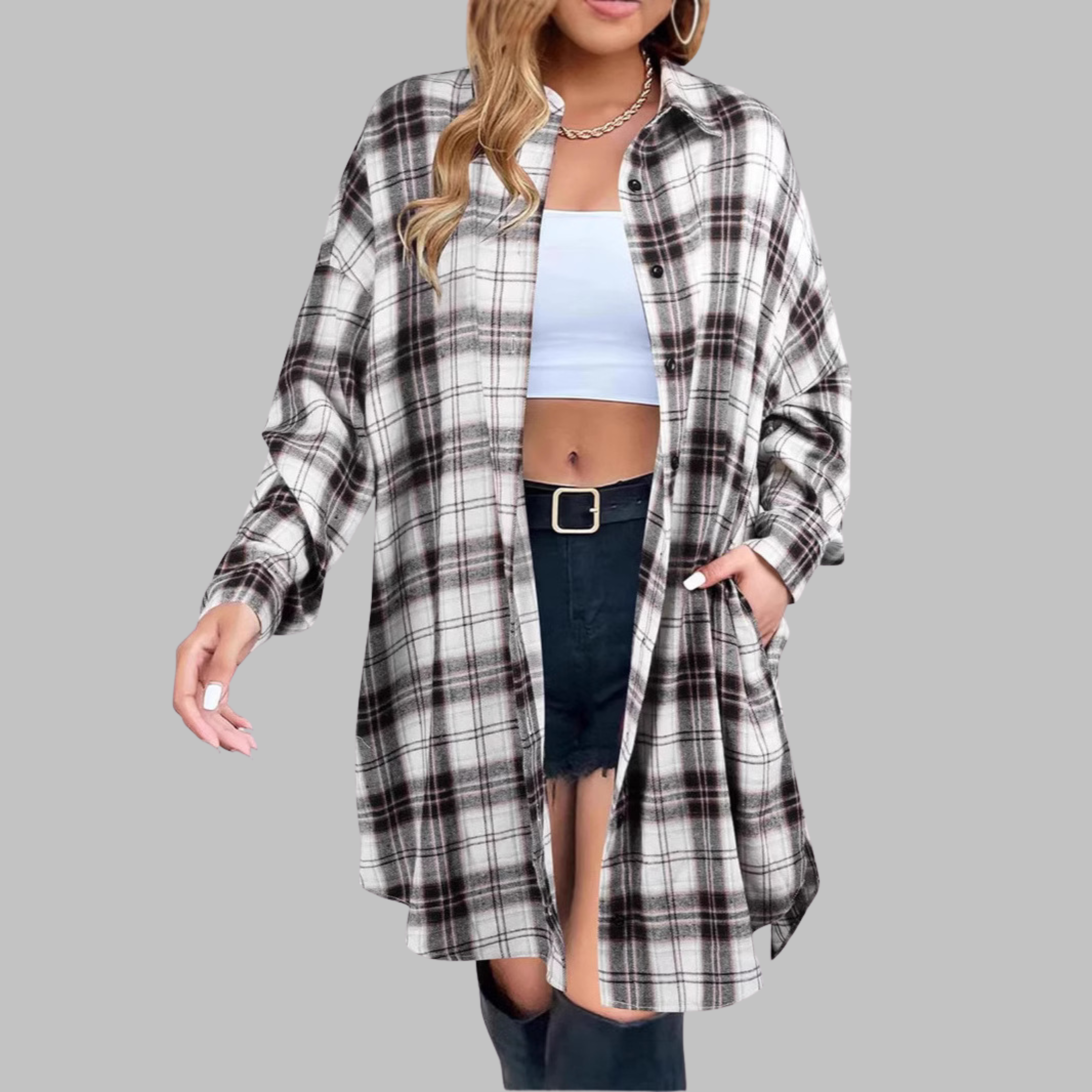 Vilora™ - Classy Button Down Plaid Long-Sleeve Jacket