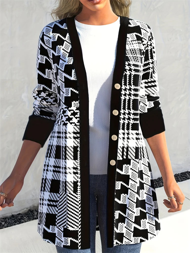 Vilora™ - Sleek Geo-Print Cardigan