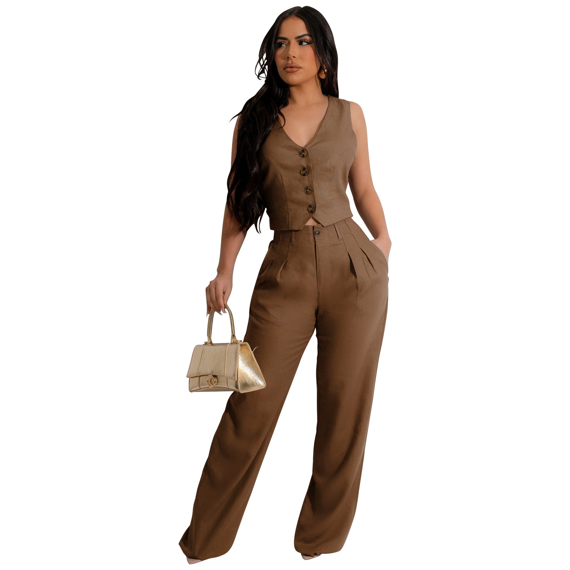 Vilora™ - Elegant V-Neck Crop Tank and High Waist Pants Set