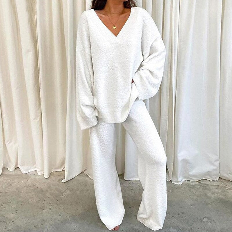 Vilora™ - Chic V-Neck Top and Wide Leg Pants Set