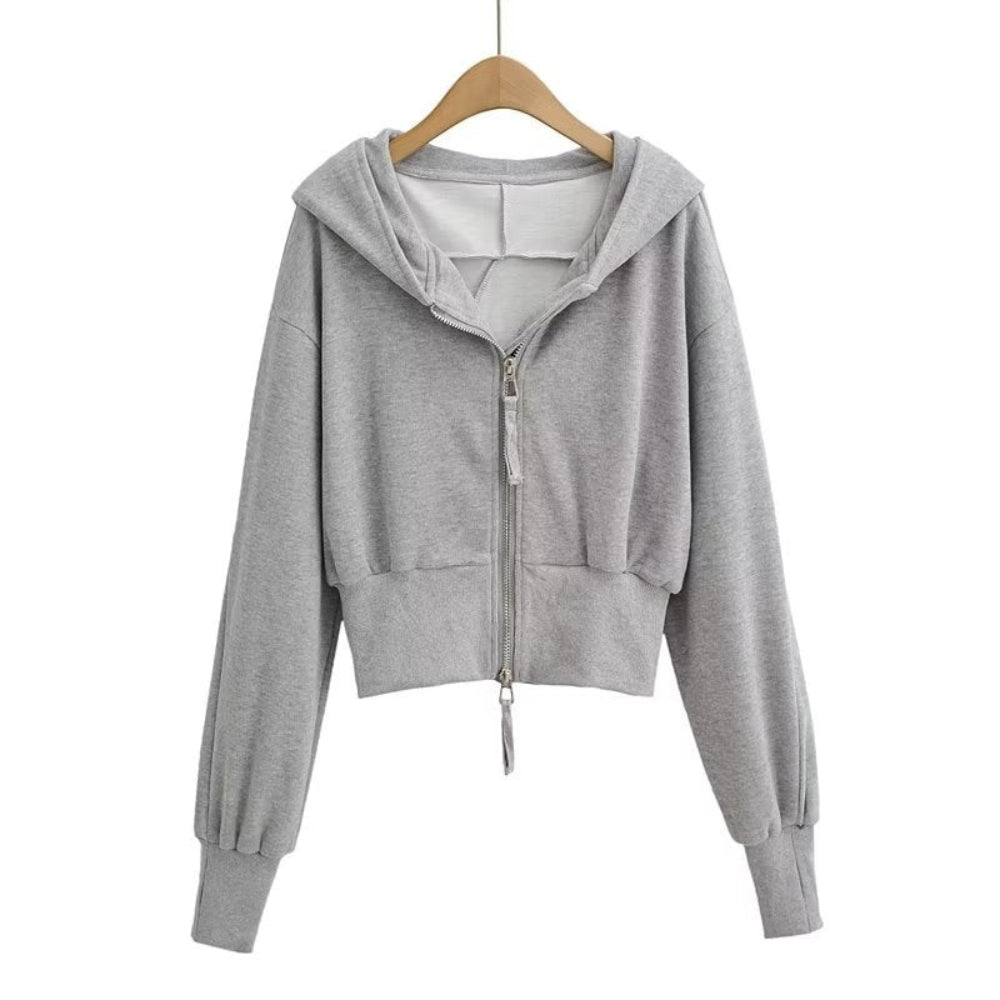 Vilora™ - Chic Cropped Hooded Zipper Workout Jacket