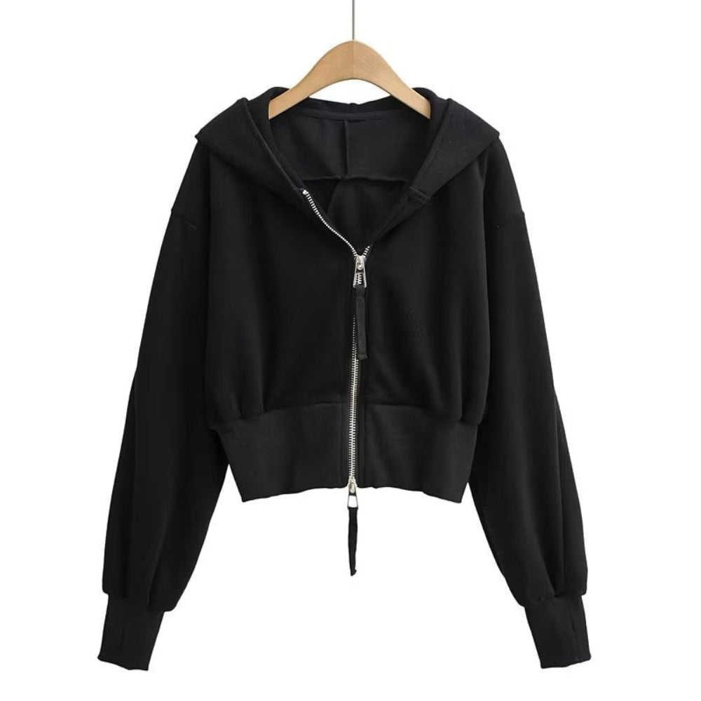 Vilora™ - Chic Cropped Hooded Zipper Workout Jacket