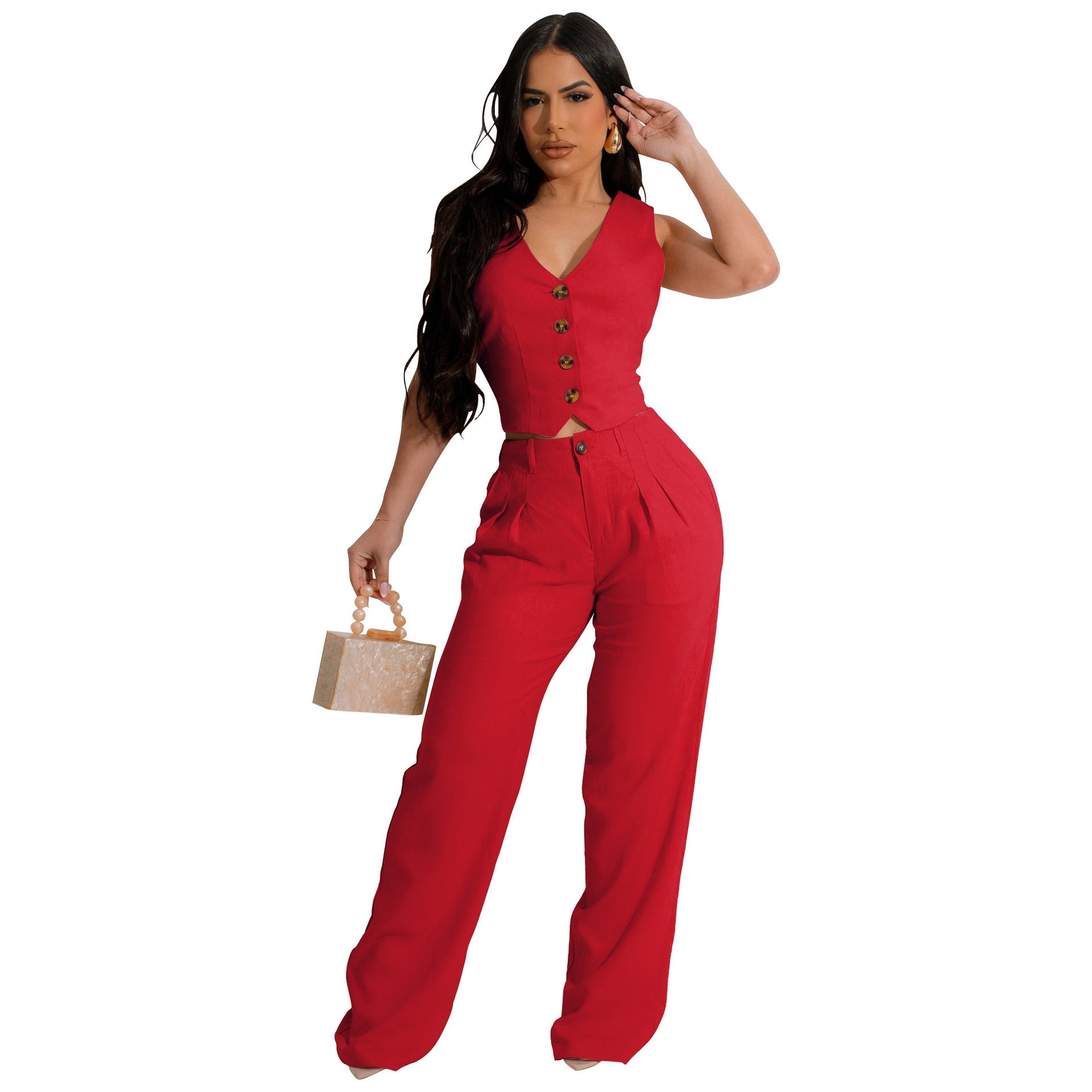 Vilora™ - Elegant V-Neck Crop Tank and High Waist Pants Set