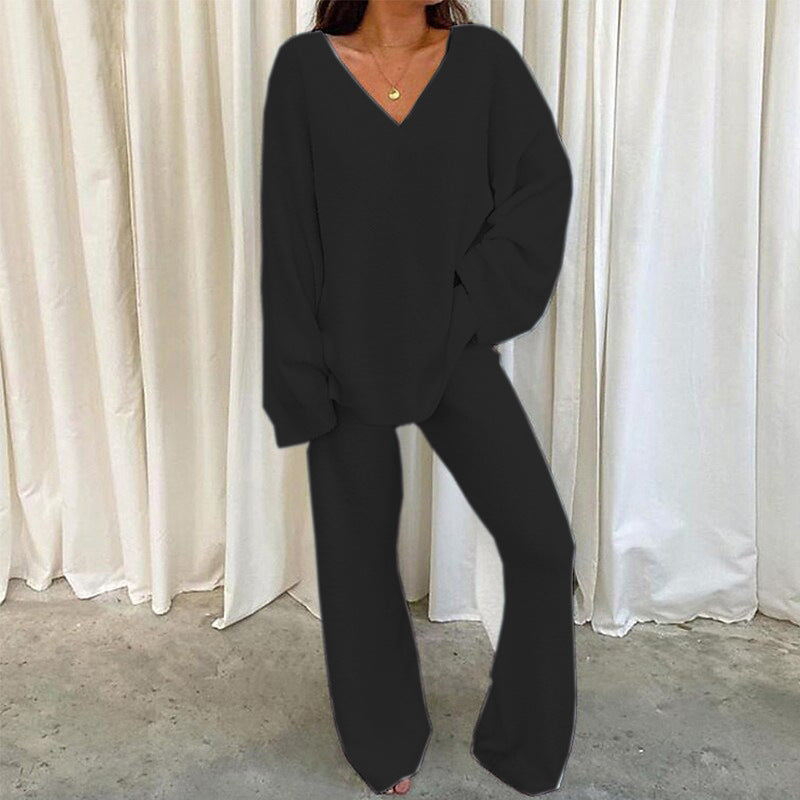 Vilora™ - Chic V-Neck Top and Wide Leg Pants Set