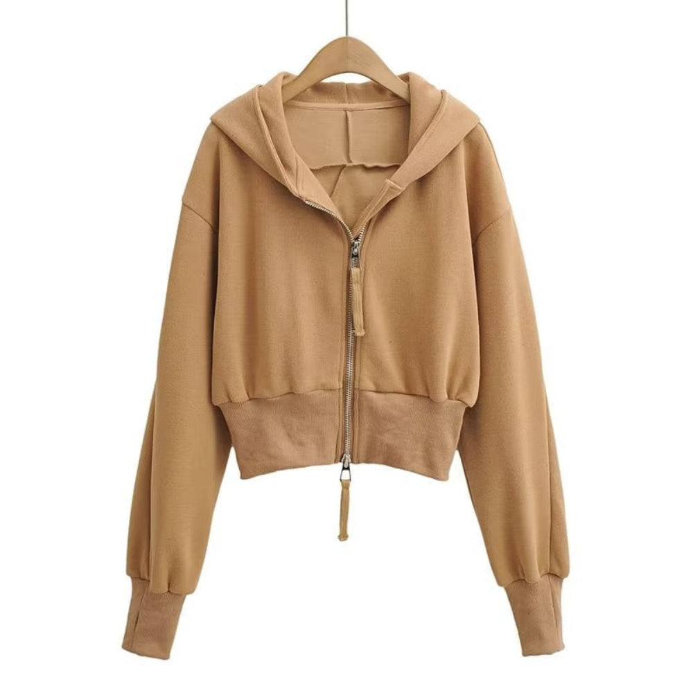 Vilora™ - Chic Cropped Hooded Zipper Workout Jacket