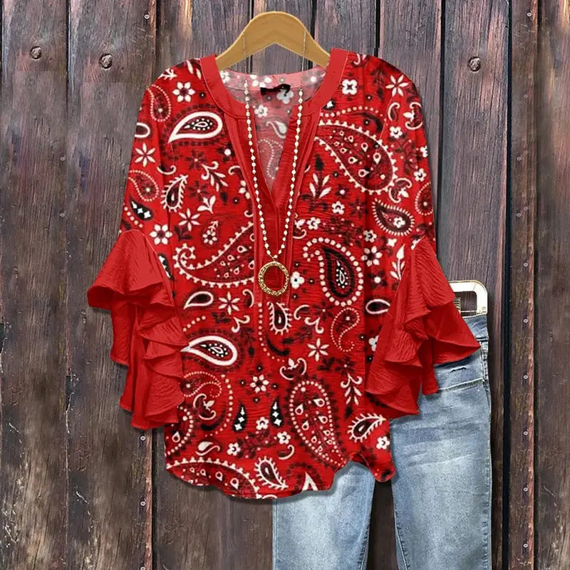Vilora™ - Vintage Mixed Motif Retro Blouse