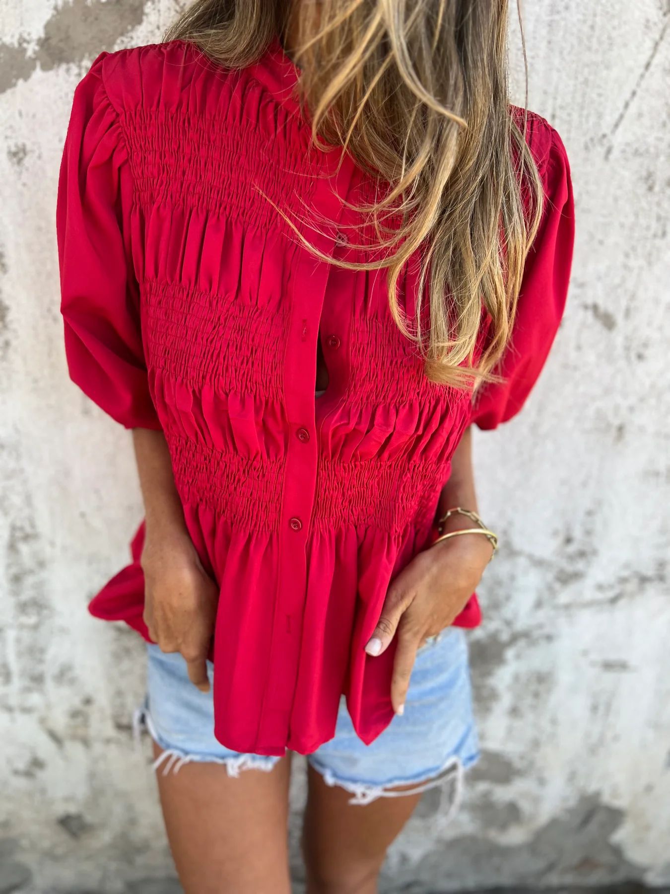Vilora™ - Pleated Button-Up Blouse