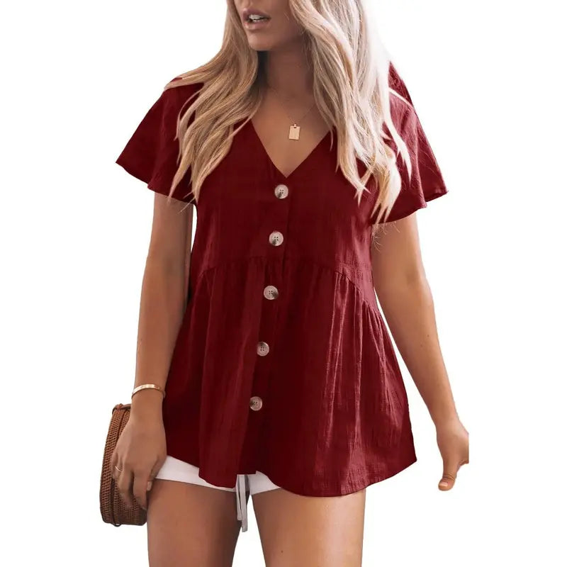 Vilora™ – Casual Cozy V-Neck Peplum Blouse