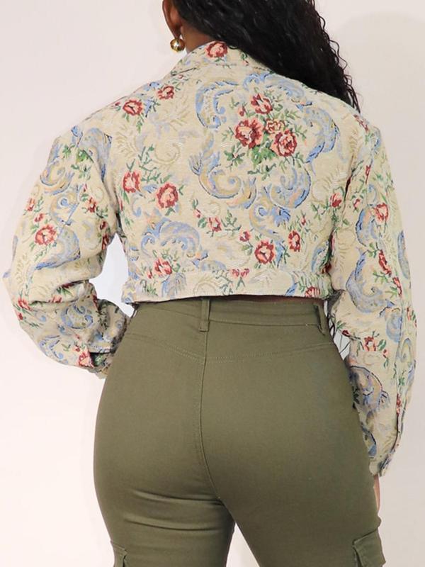 Vilora™  - Chic Floral Print Crop Long Sleeve Jacket