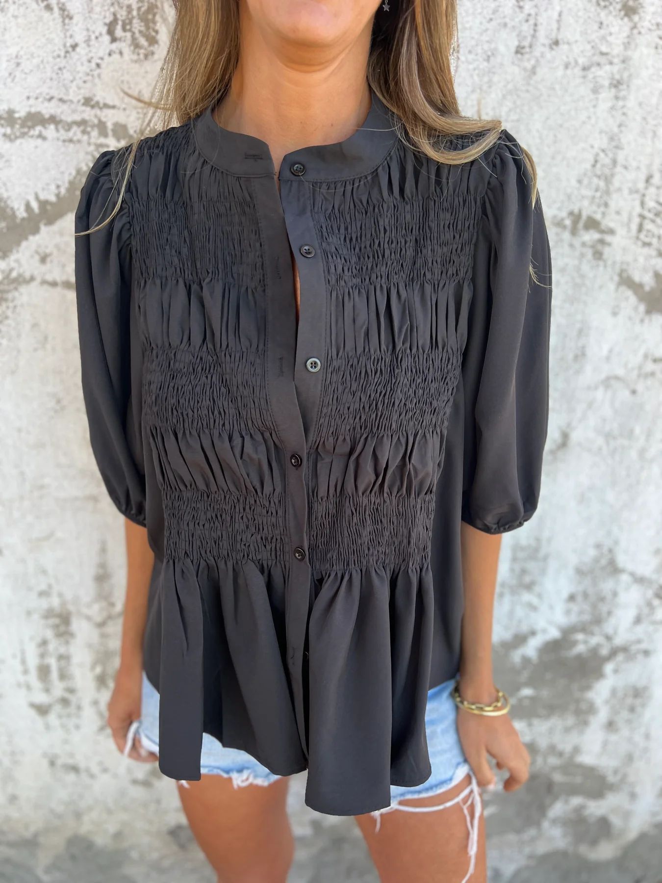 Vilora™  - Pleated Button-Up Blouse
