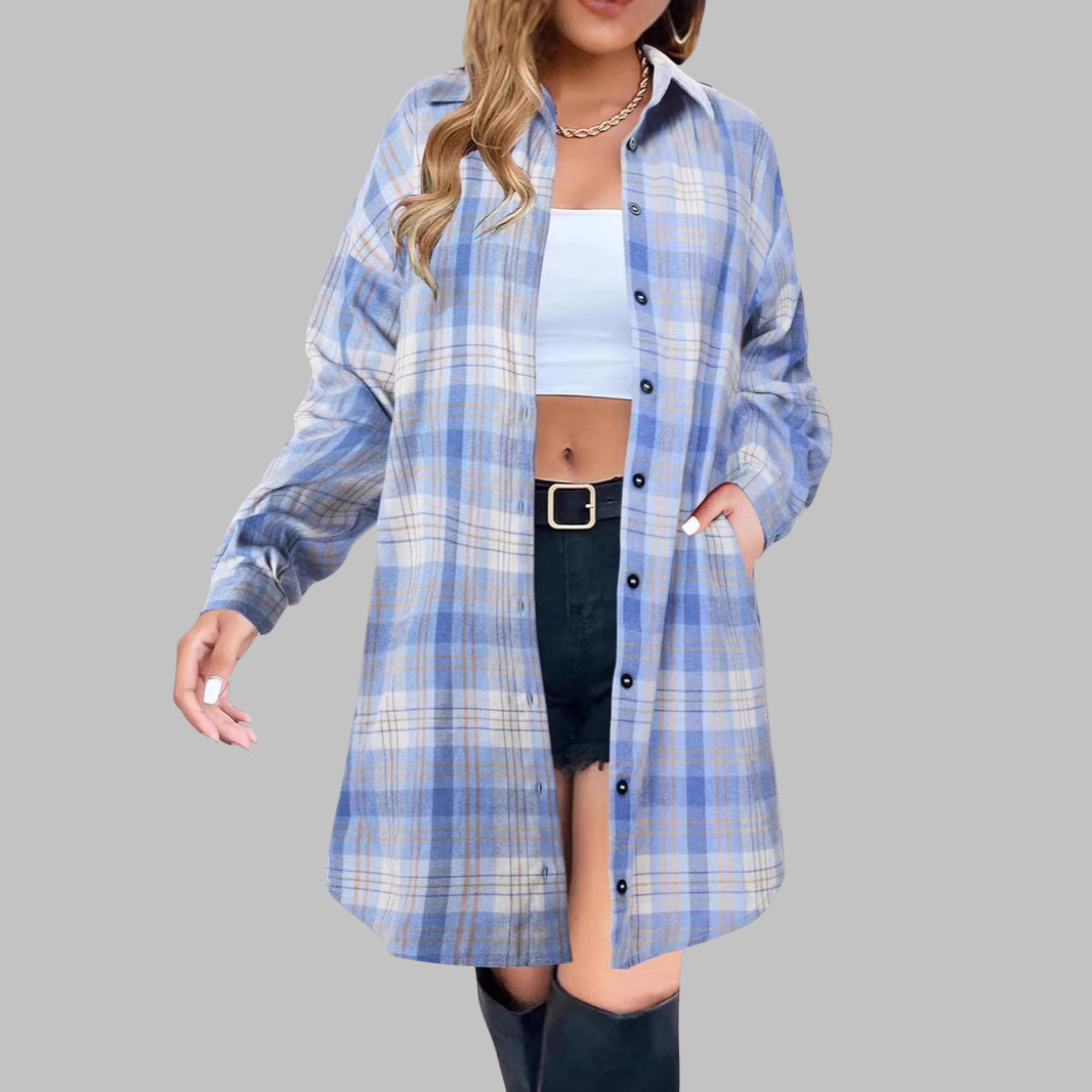 Vilora™  - Classy Button Down Plaid Long-Sleeve Jacket