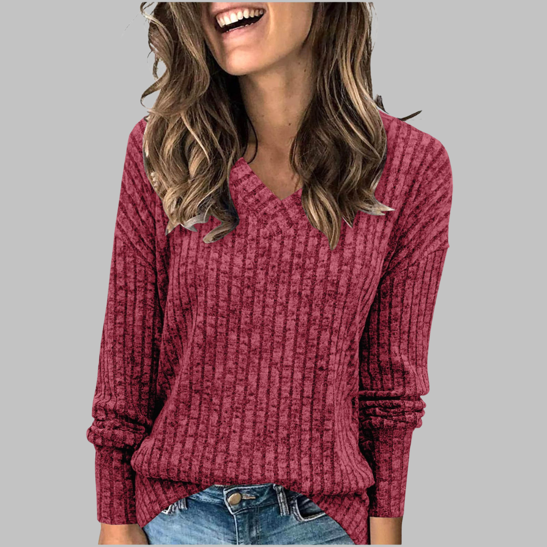 Vilora™  - Casual V-Neck Long Sleeve Sweater