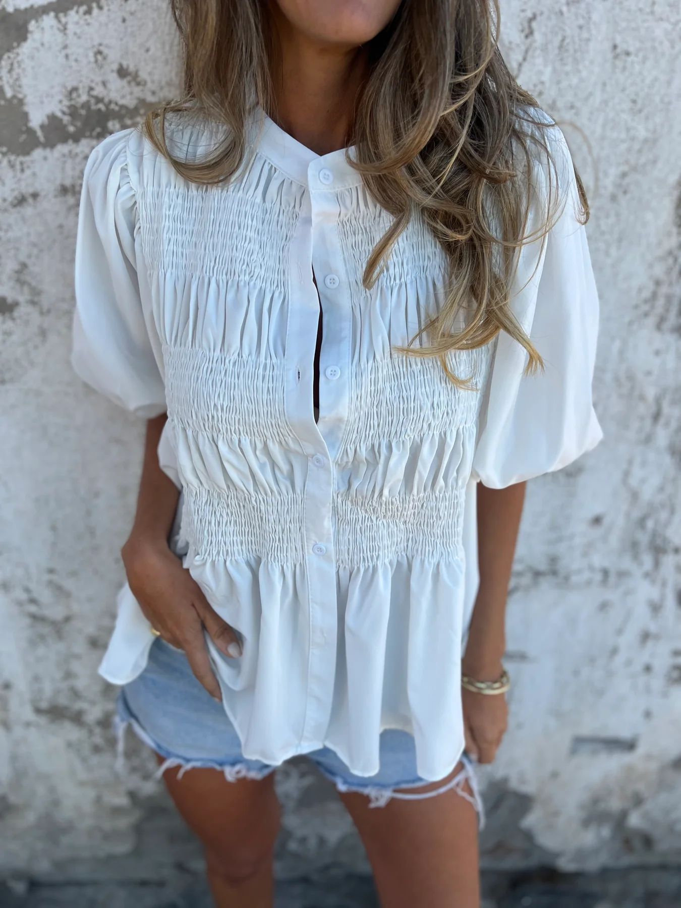 Vilora™  - Pleated Button-Up Blouse