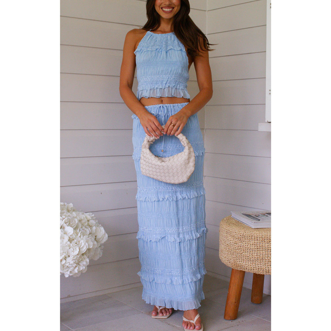 Vilora™  – Elegant Summer Boho Halter Neck and Skirt Set