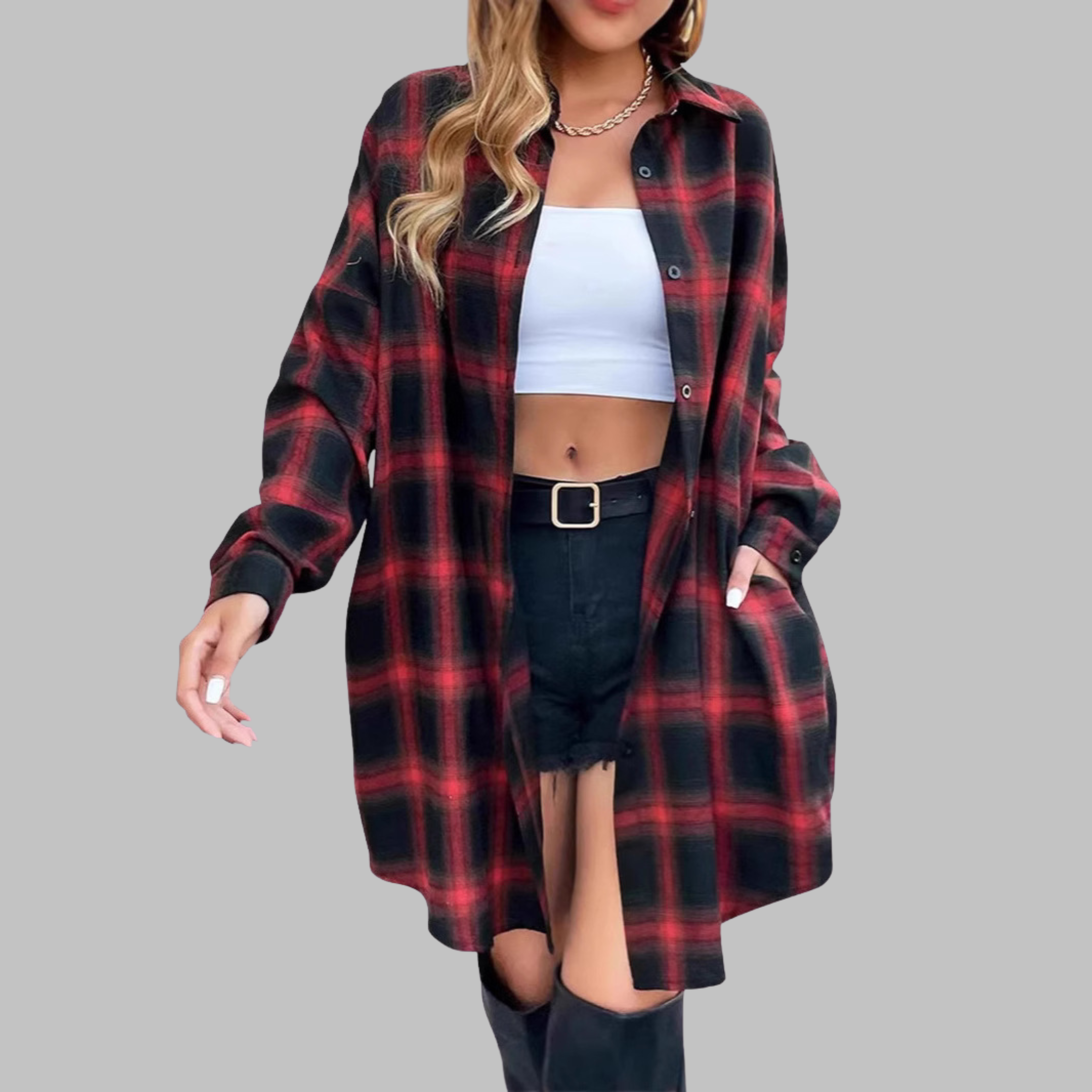 Vilora™  - Classy Button Down Plaid Long-Sleeve Jacket