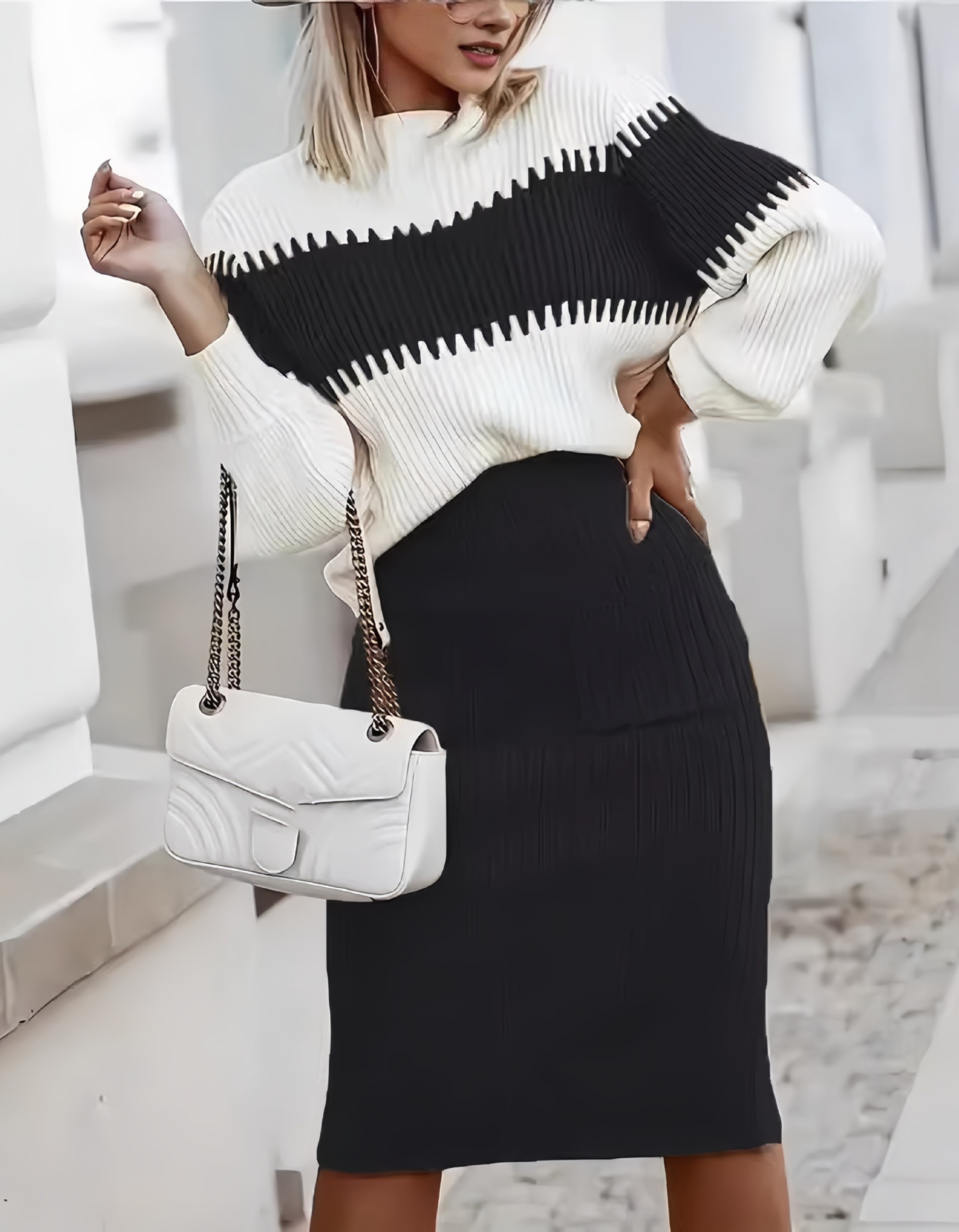Vilora™  - Elegant Mock Neck Sweater and High Waist Skirt Set