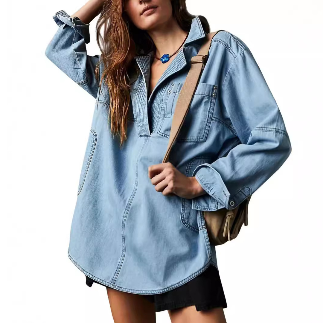 Vilora™  - Chic V-Neck Loose Fit Long-sleeve Top