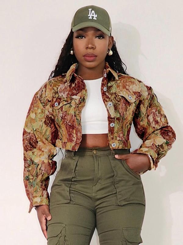 Vilora™  - Chic Floral Print Crop Long Sleeve Jacket