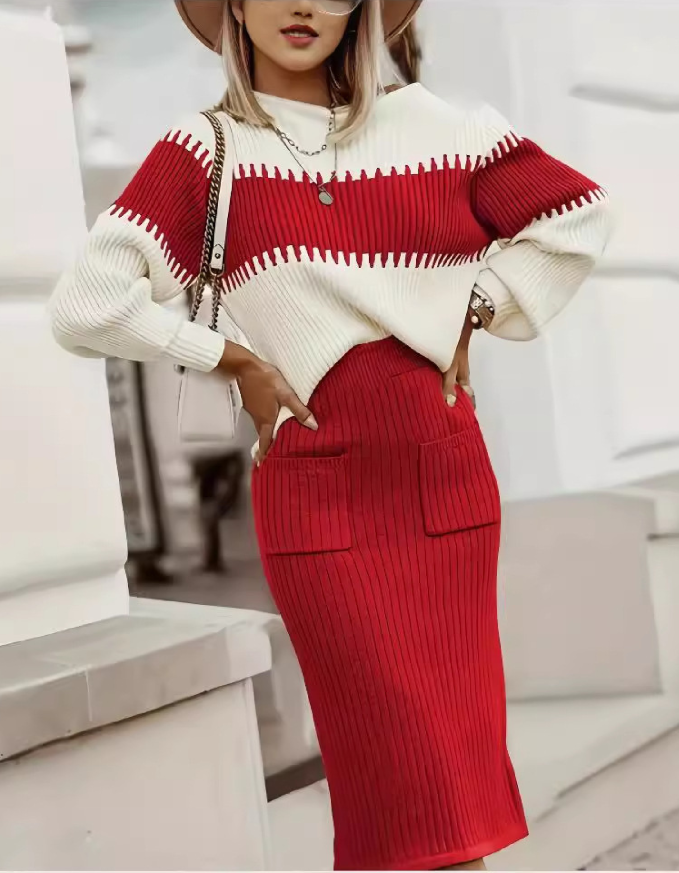 Vilora™  - Elegant Mock Neck Sweater and High Waist Skirt Set