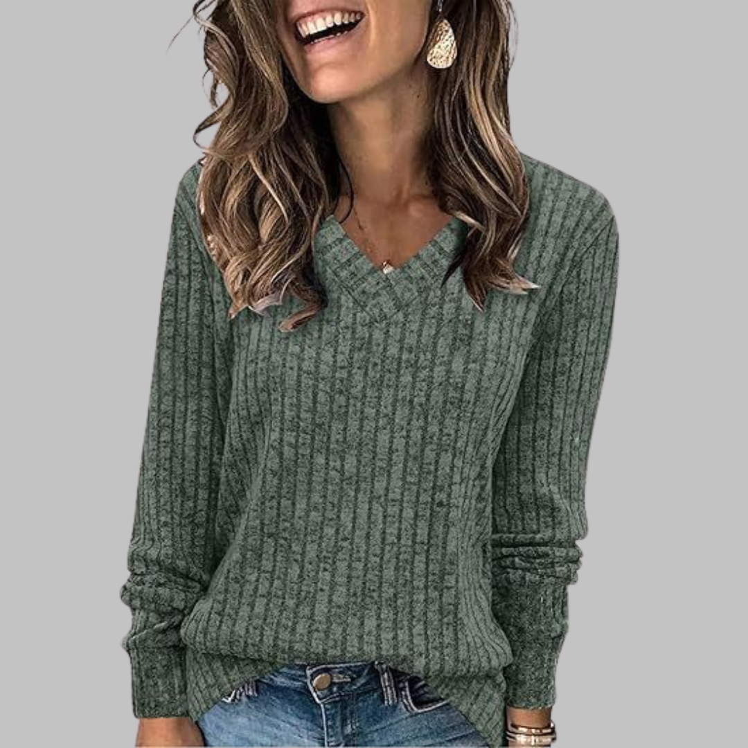 Vilora™  - Casual V-Neck Long Sleeve Sweater