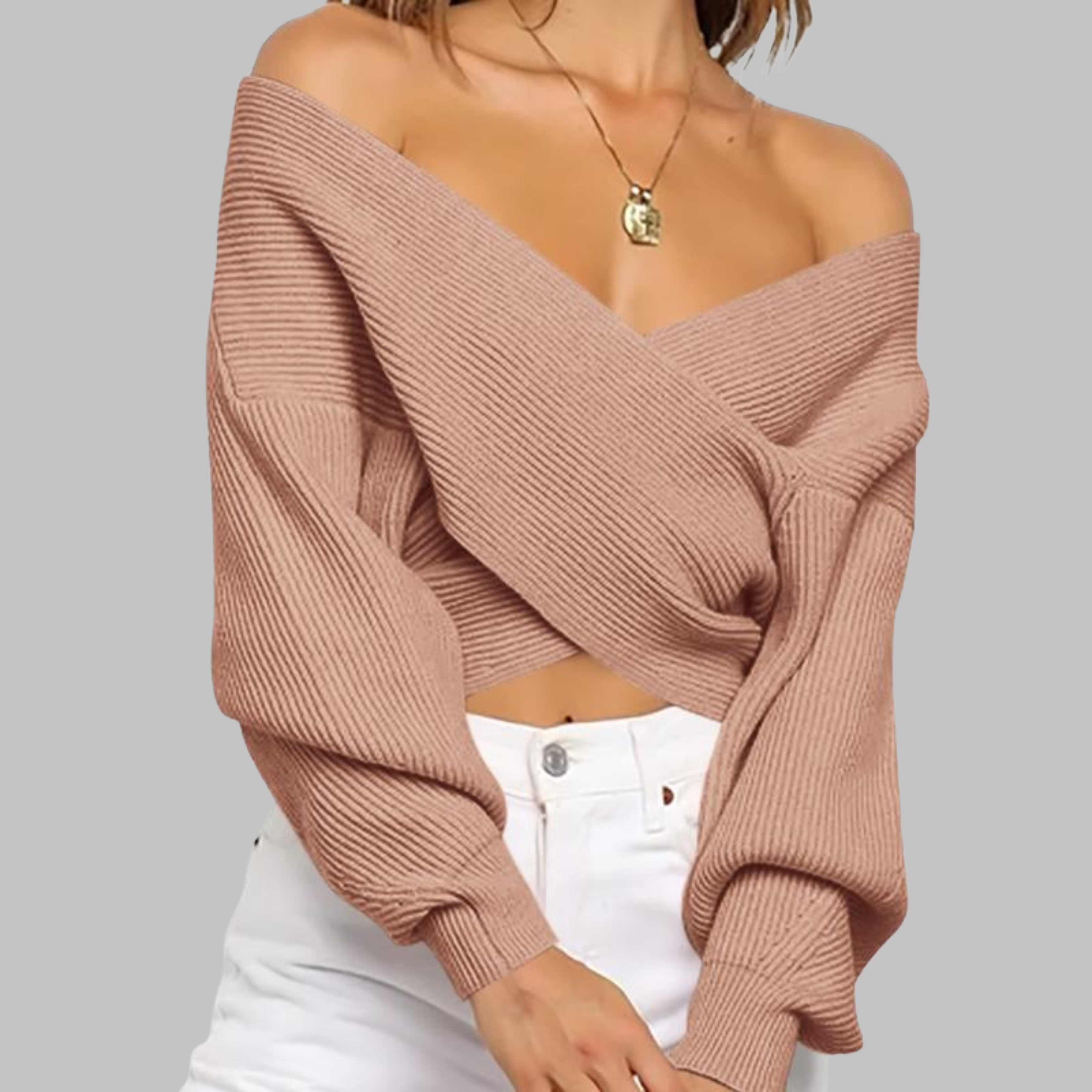 Vilora™  - Chic V-Neck Long Sleeve Wrap Front Sweater