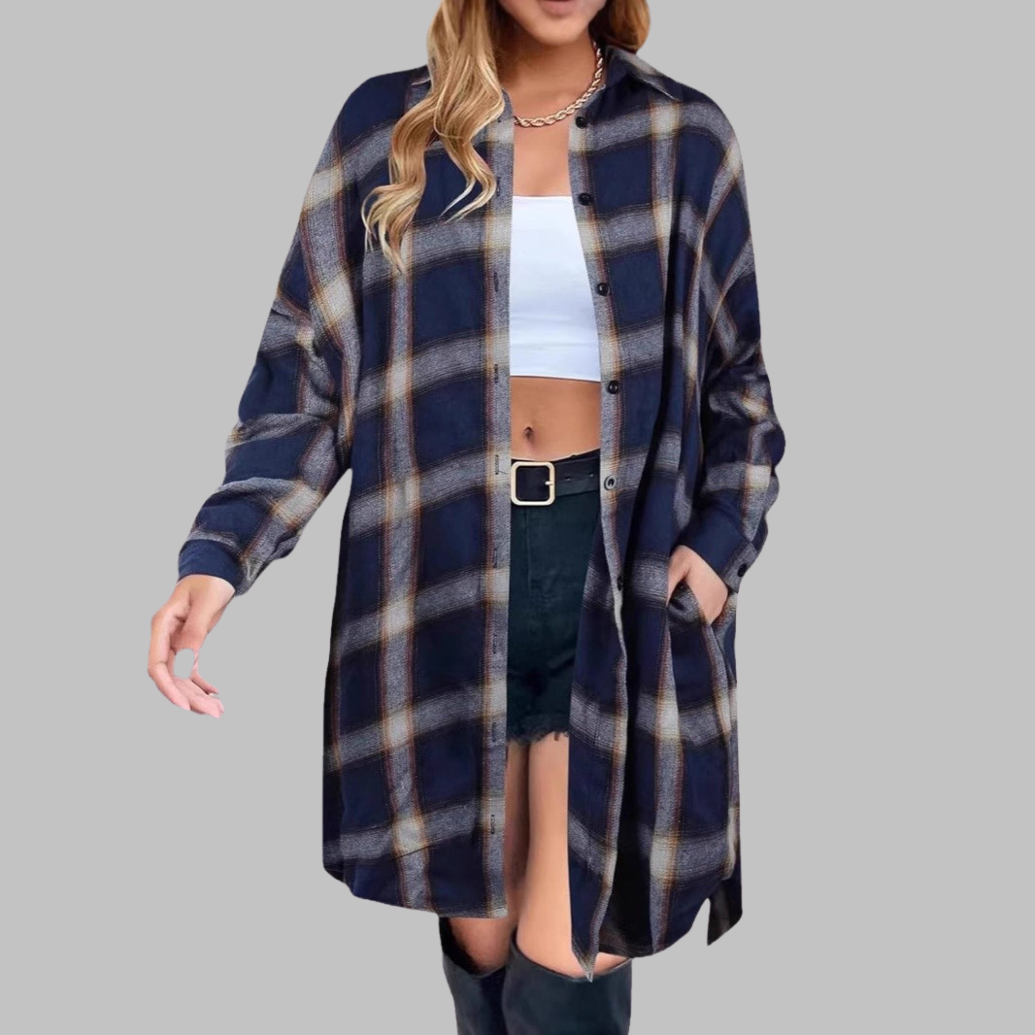 Vilora™  - Classy Button Down Plaid Long-Sleeve Jacket