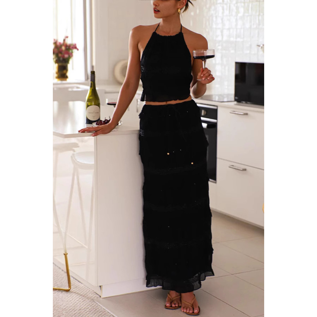 Vilora™  – Elegant Summer Boho Halter Neck and Skirt Set