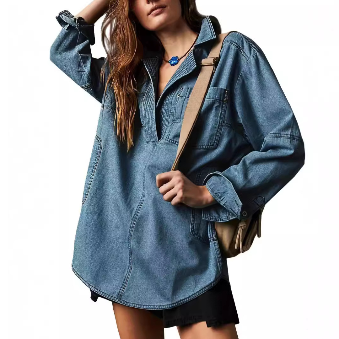 Vilora™  - Chic V-Neck Loose Fit Long-sleeve Top