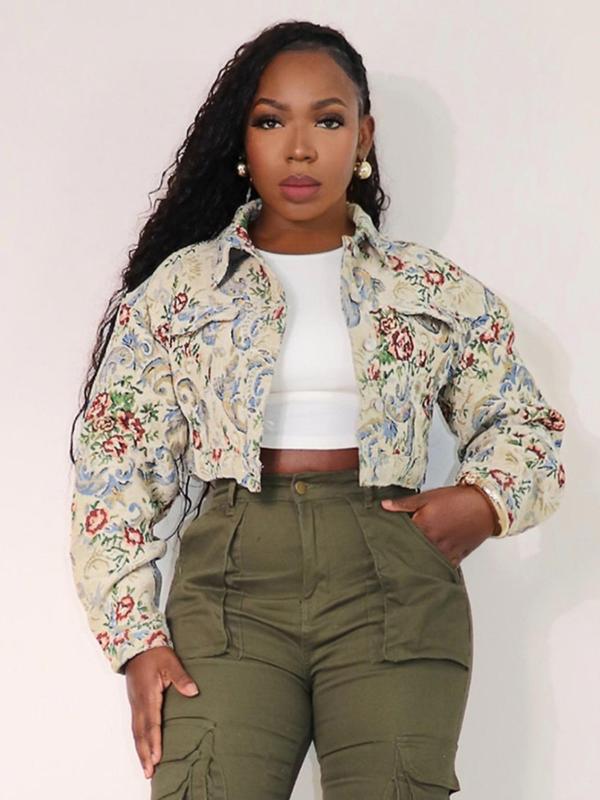Vilora™  - Chic Floral Print Crop Long Sleeve Jacket