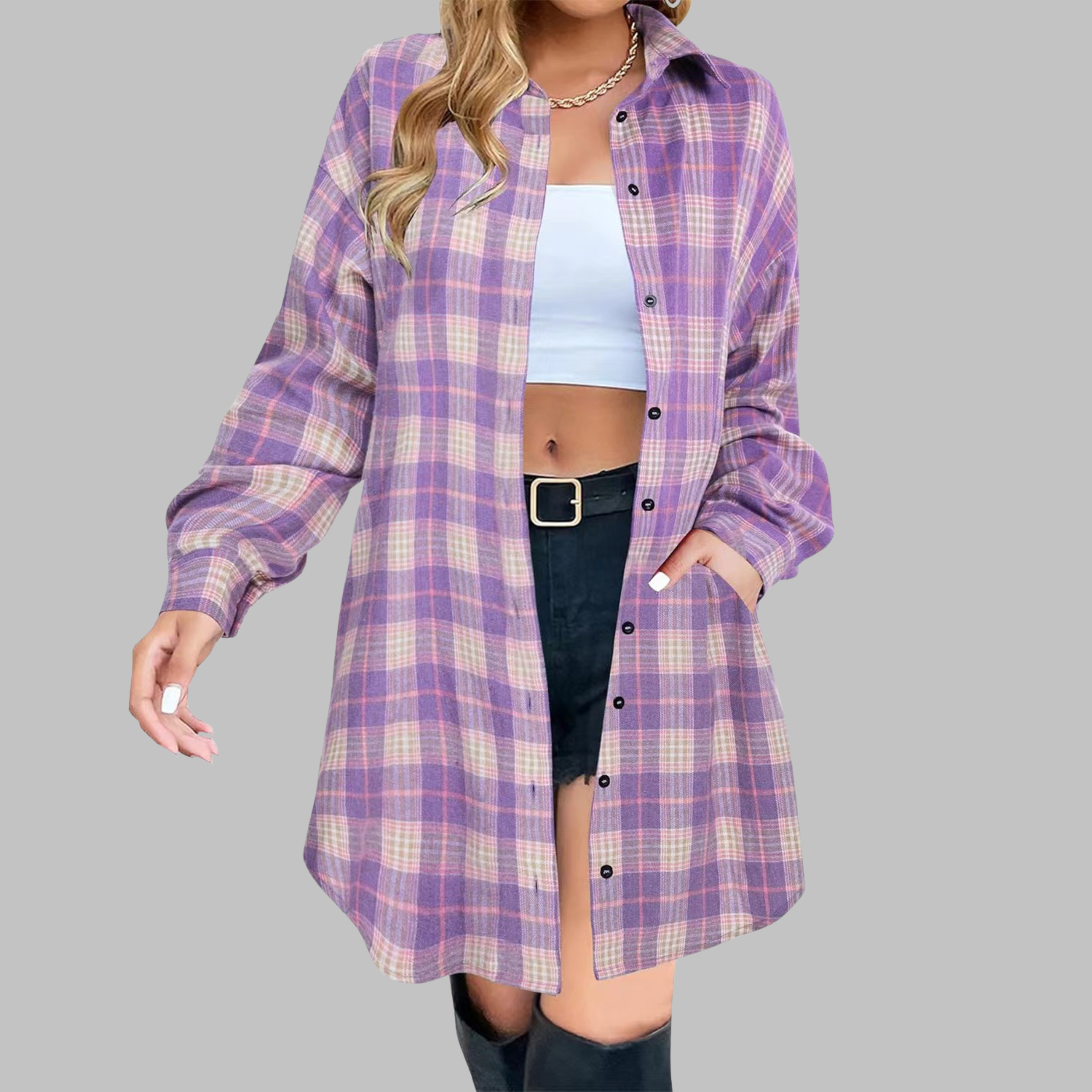 Vilora™  - Classy Button Down Plaid Long-Sleeve Jacket