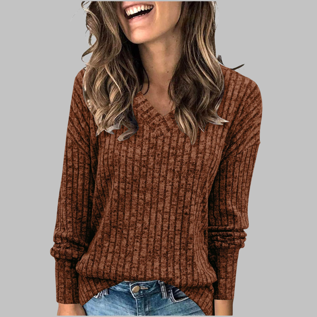 Vilora™  - Casual V-Neck Long Sleeve Sweater