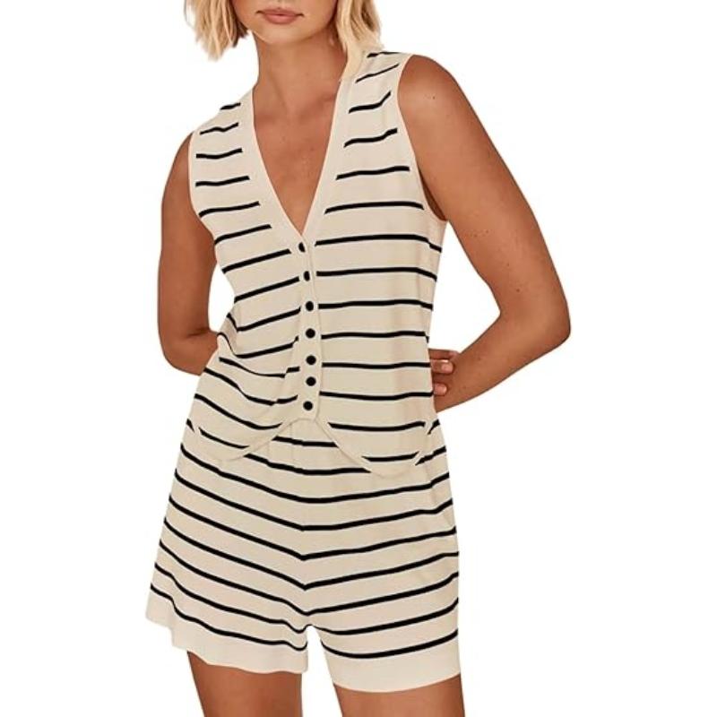 Vilora™  – Chic Summer Striped Sleeveless Co-Ord