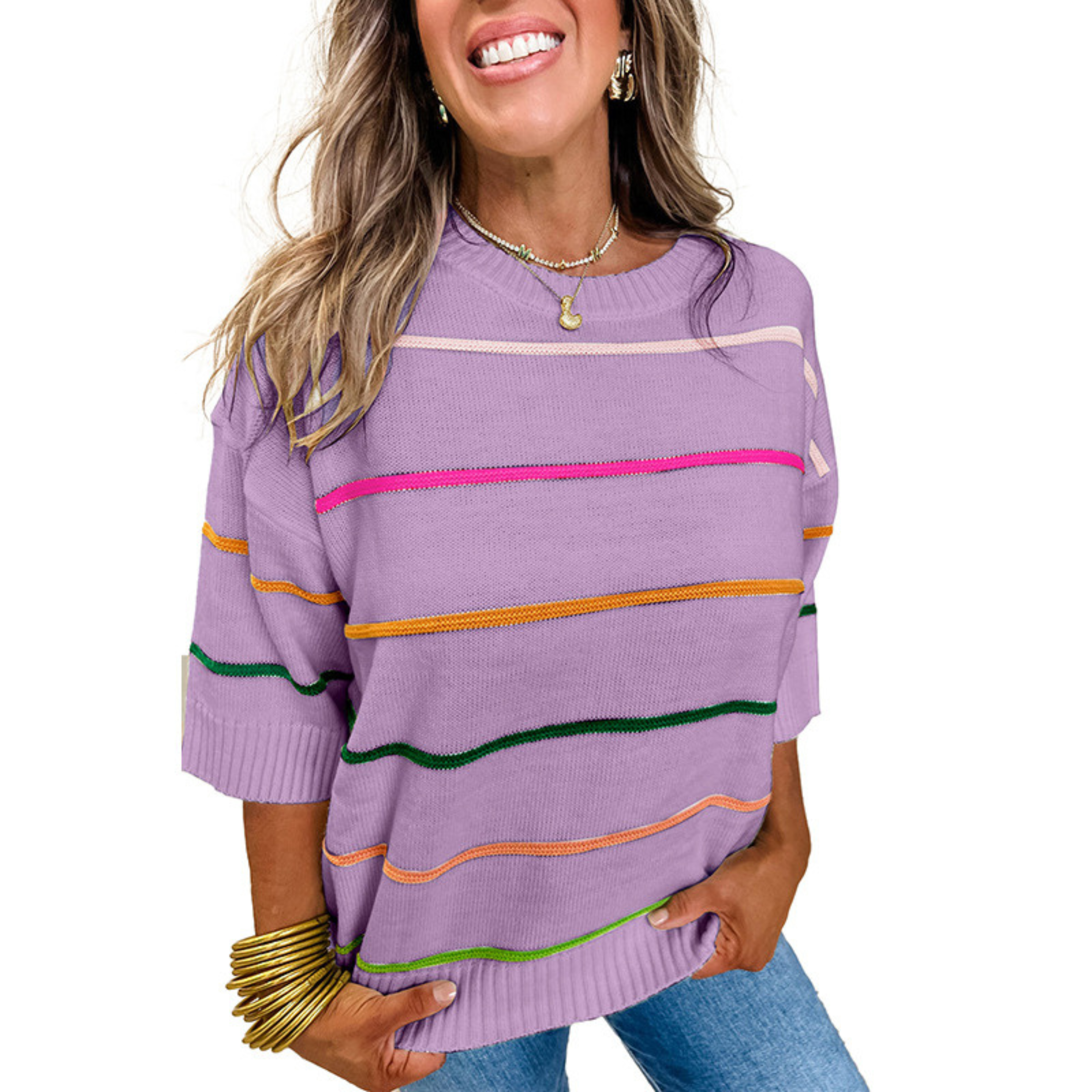 Vilora™  – Lightweight Striped Round Neck Top