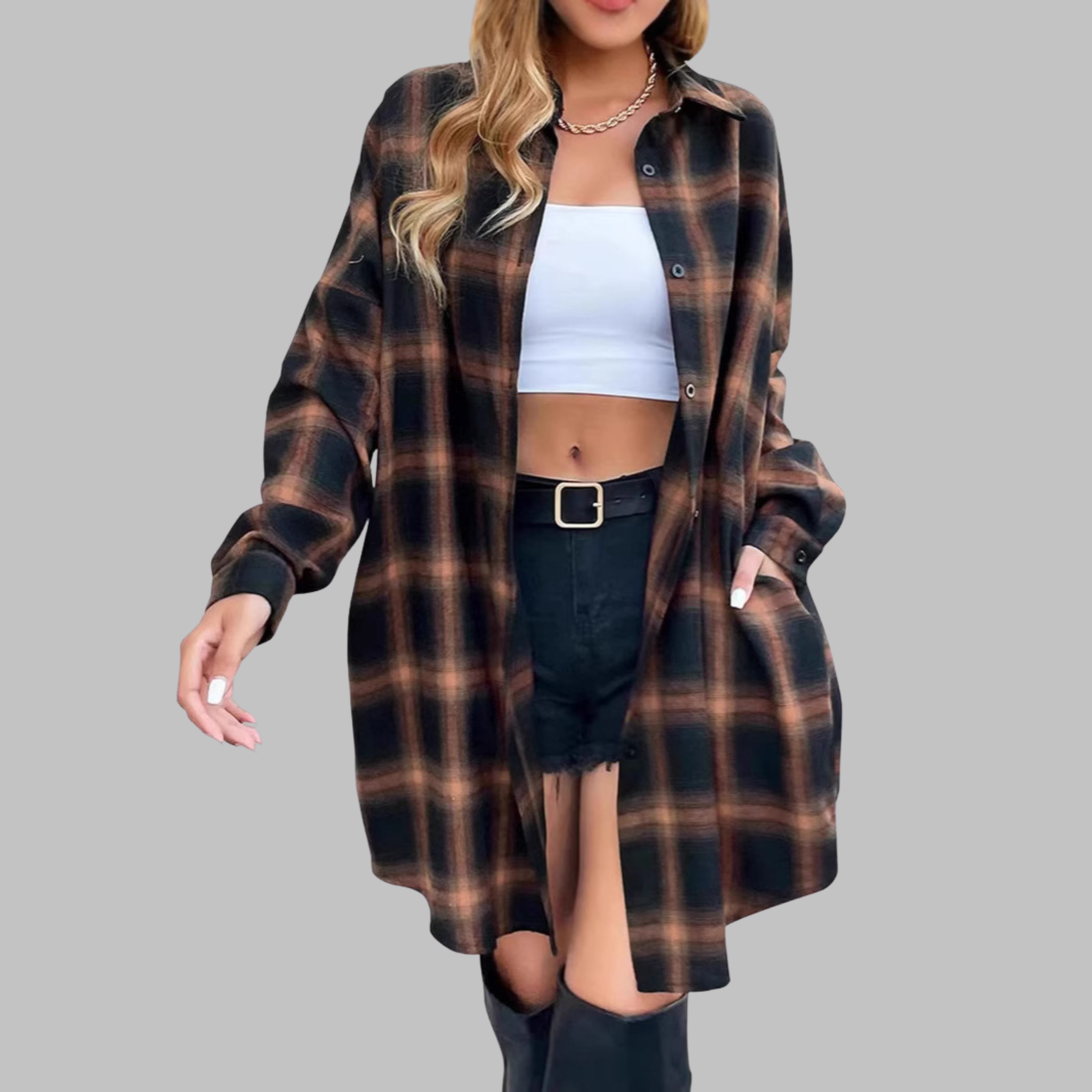 Vilora™  - Classy Button Down Plaid Long-Sleeve Jacket