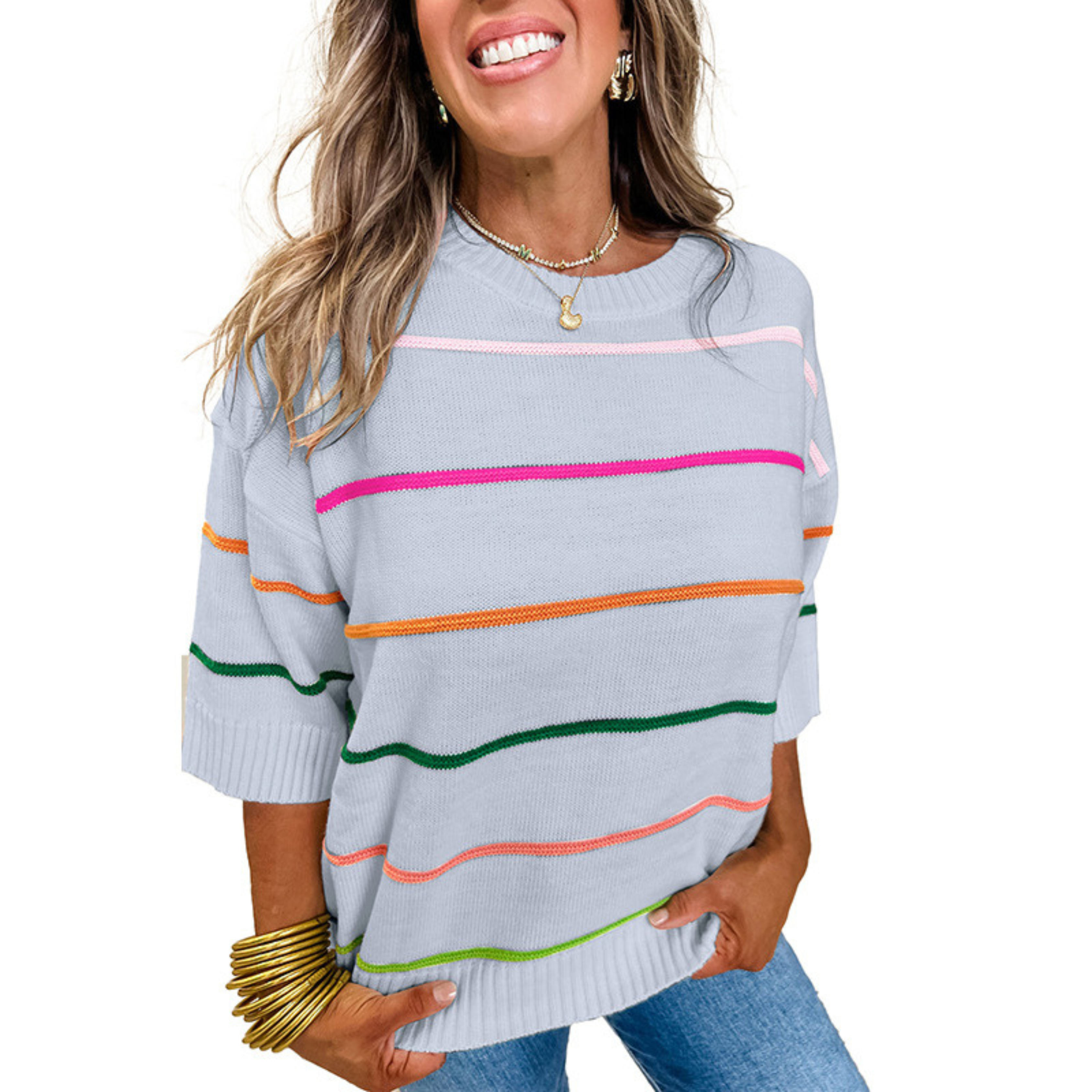 Vilora™  – Lightweight Striped Round Neck Top