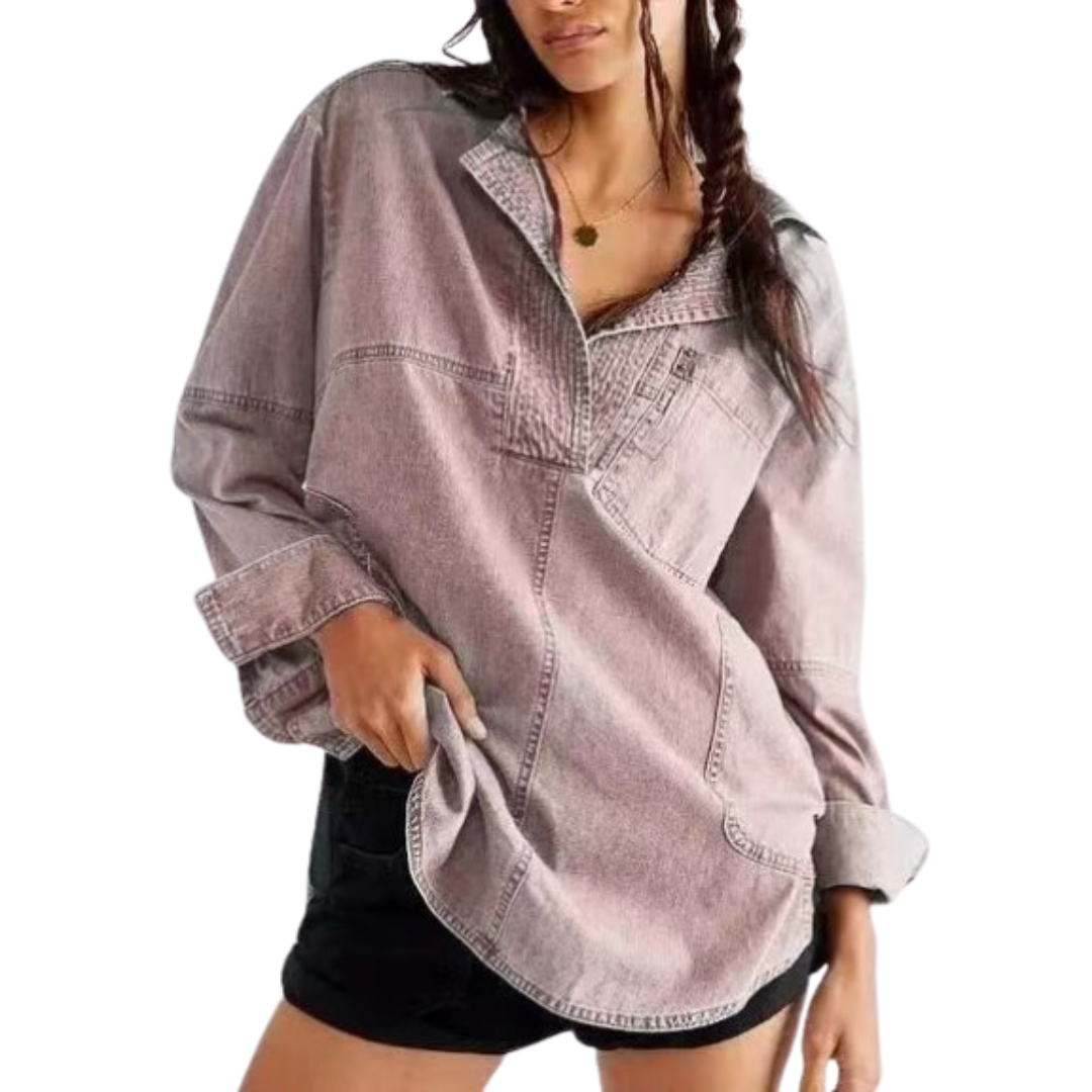 Vilora™  - Chic V-Neck Loose Fit Long-sleeve Top