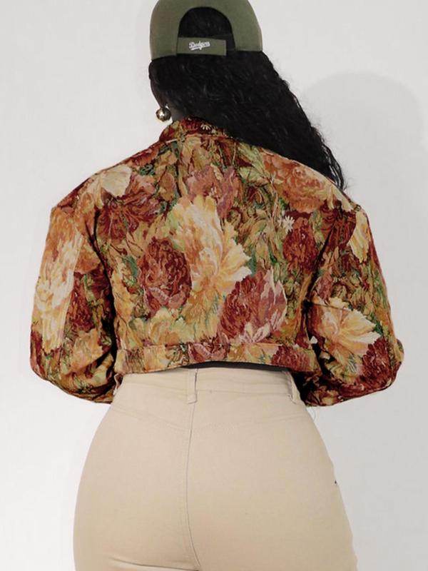 Vilora™  - Chic Floral Print Crop Long Sleeve Jacket