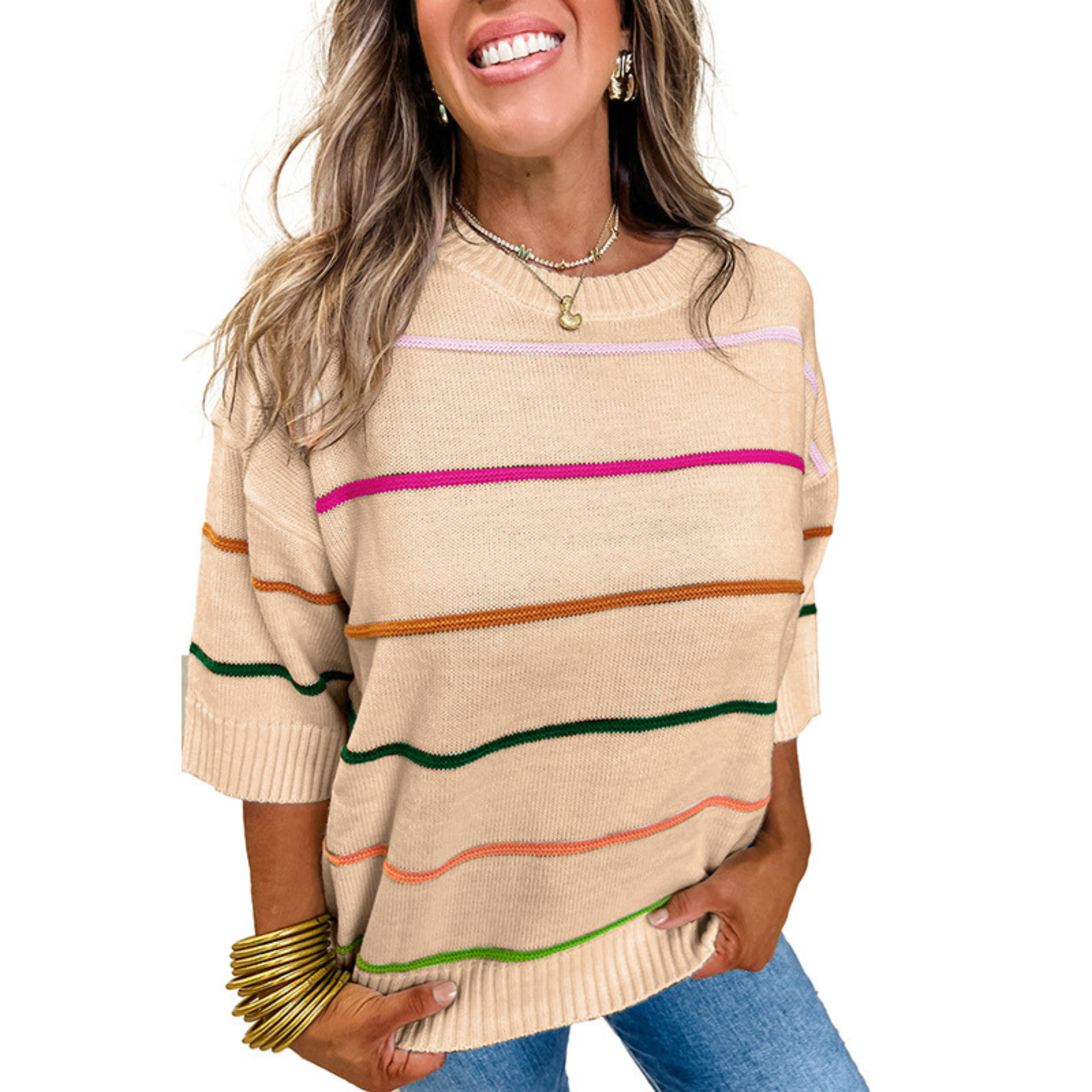 Vilora™  – Lightweight Striped Round Neck Top