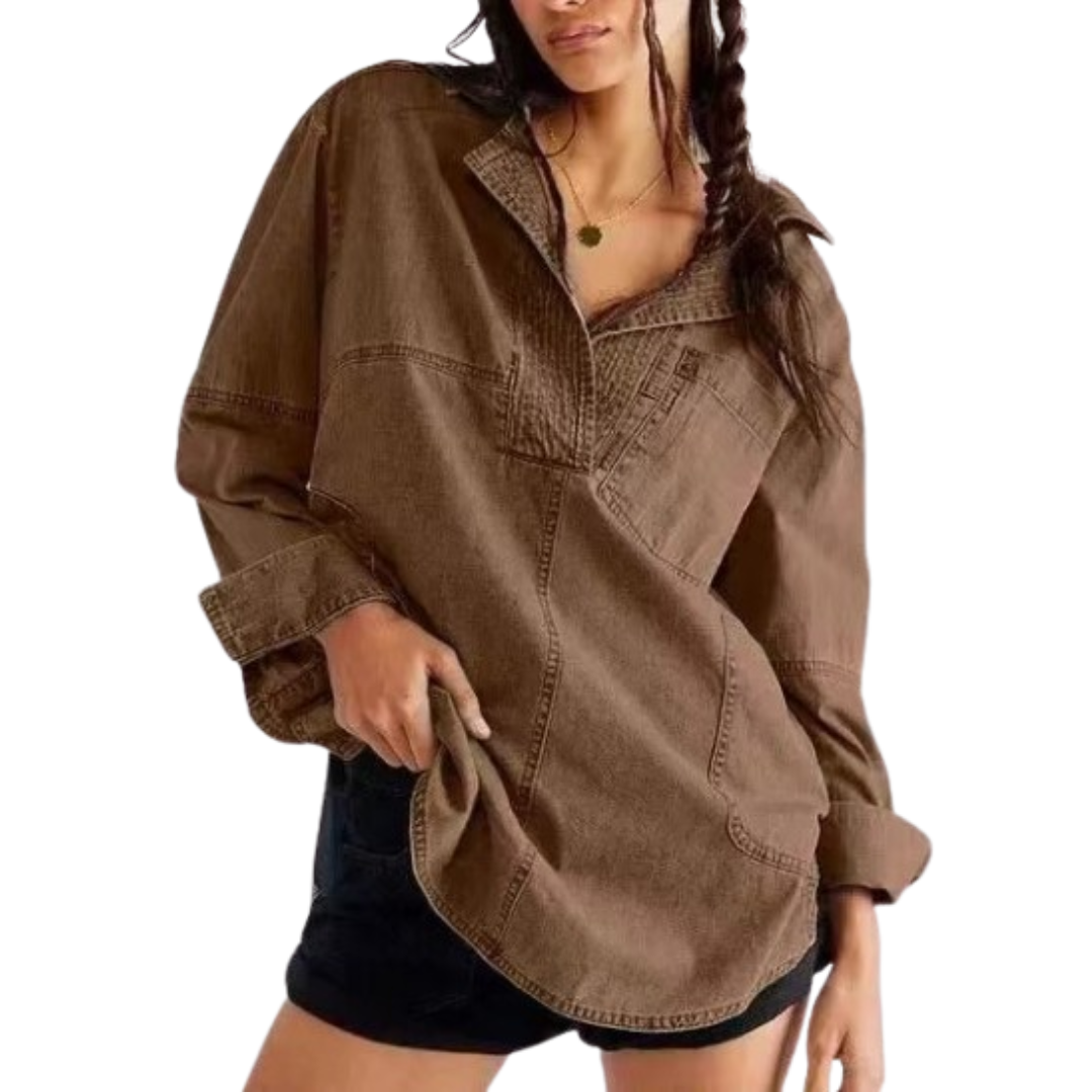Vilora™  - Chic V-Neck Loose Fit Long-sleeve Top