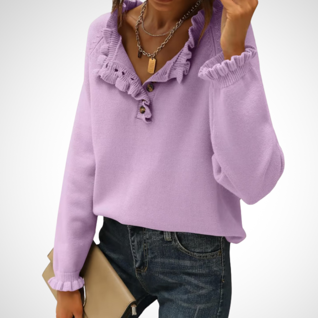 Vilora™  - Chic Long Sleeve Pullover Half Button Sweater