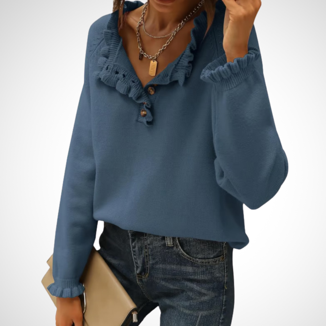 Vilora™  - Chic Long Sleeve Pullover Half Button Sweater