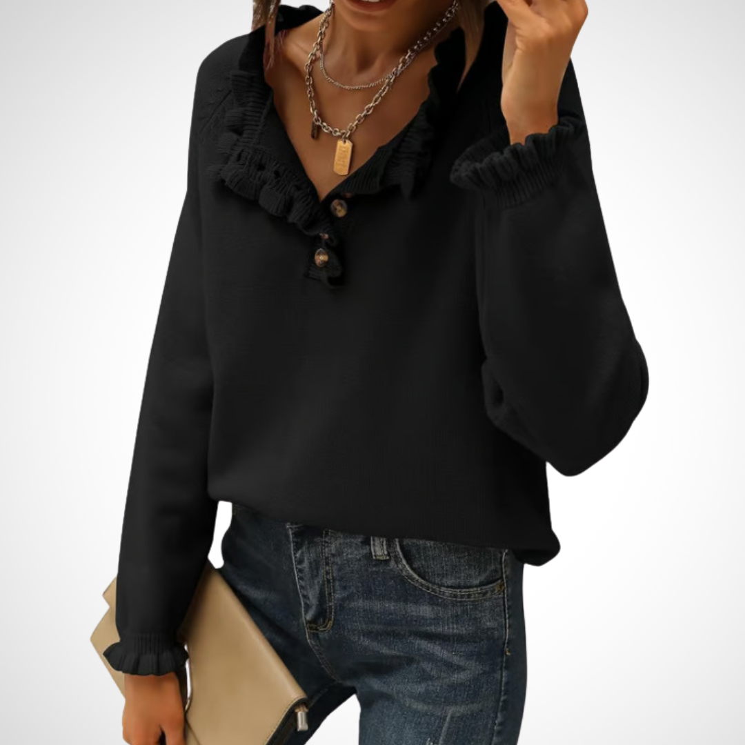 Vilora™  - Chic Long Sleeve Pullover Half Button Sweater