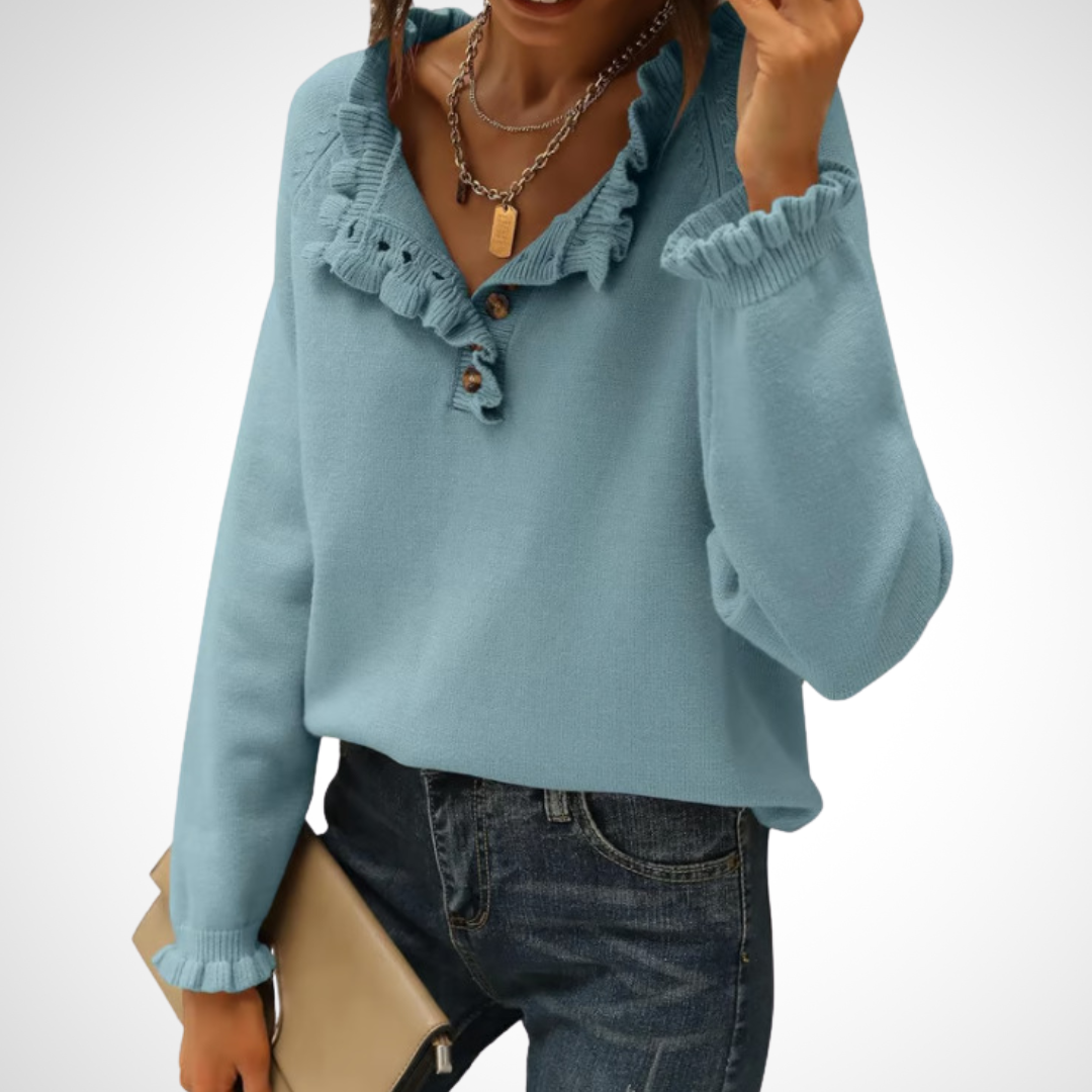 Vilora™  - Chic Long Sleeve Pullover Half Button Sweater