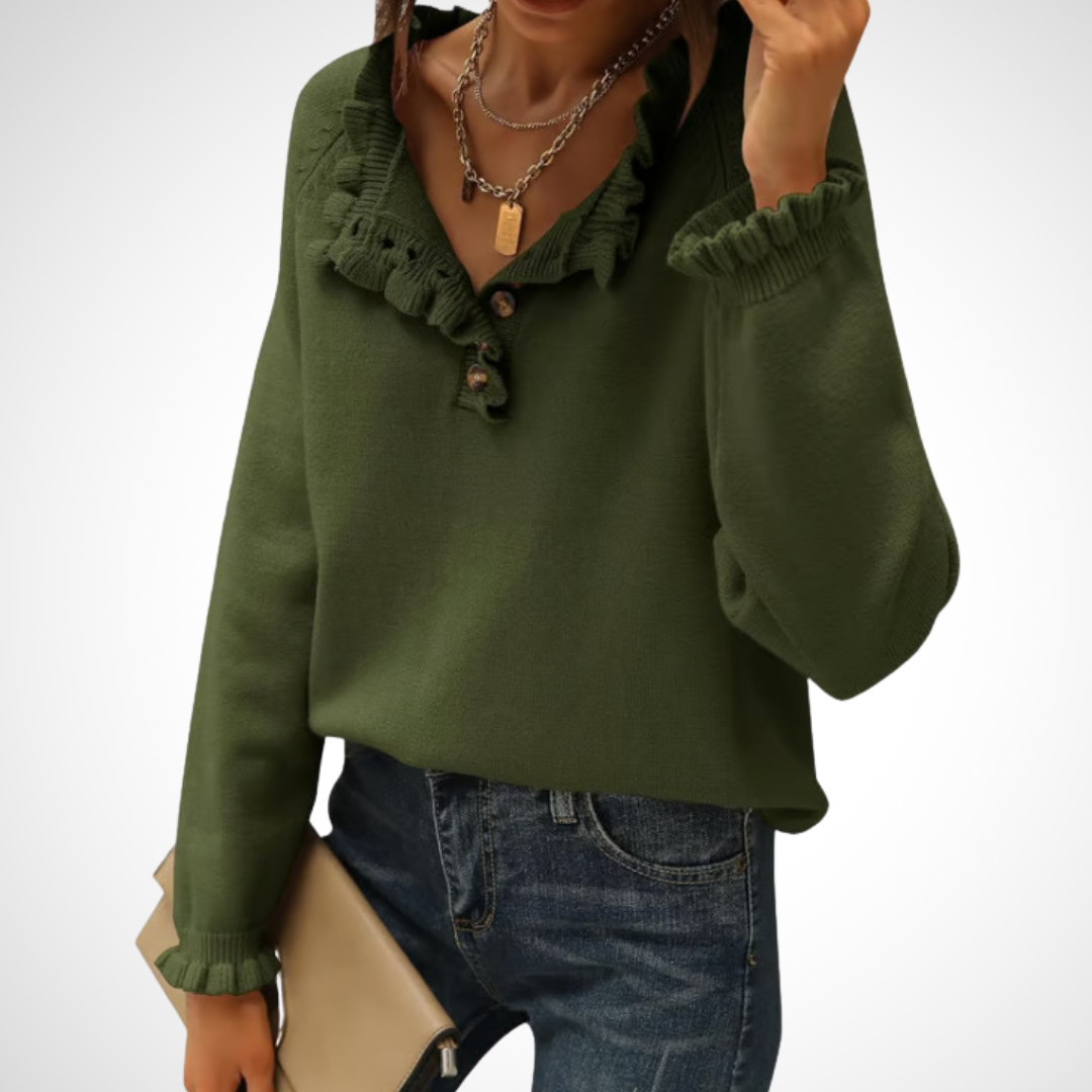 Vilora™  - Chic Long Sleeve Pullover Half Button Sweater
