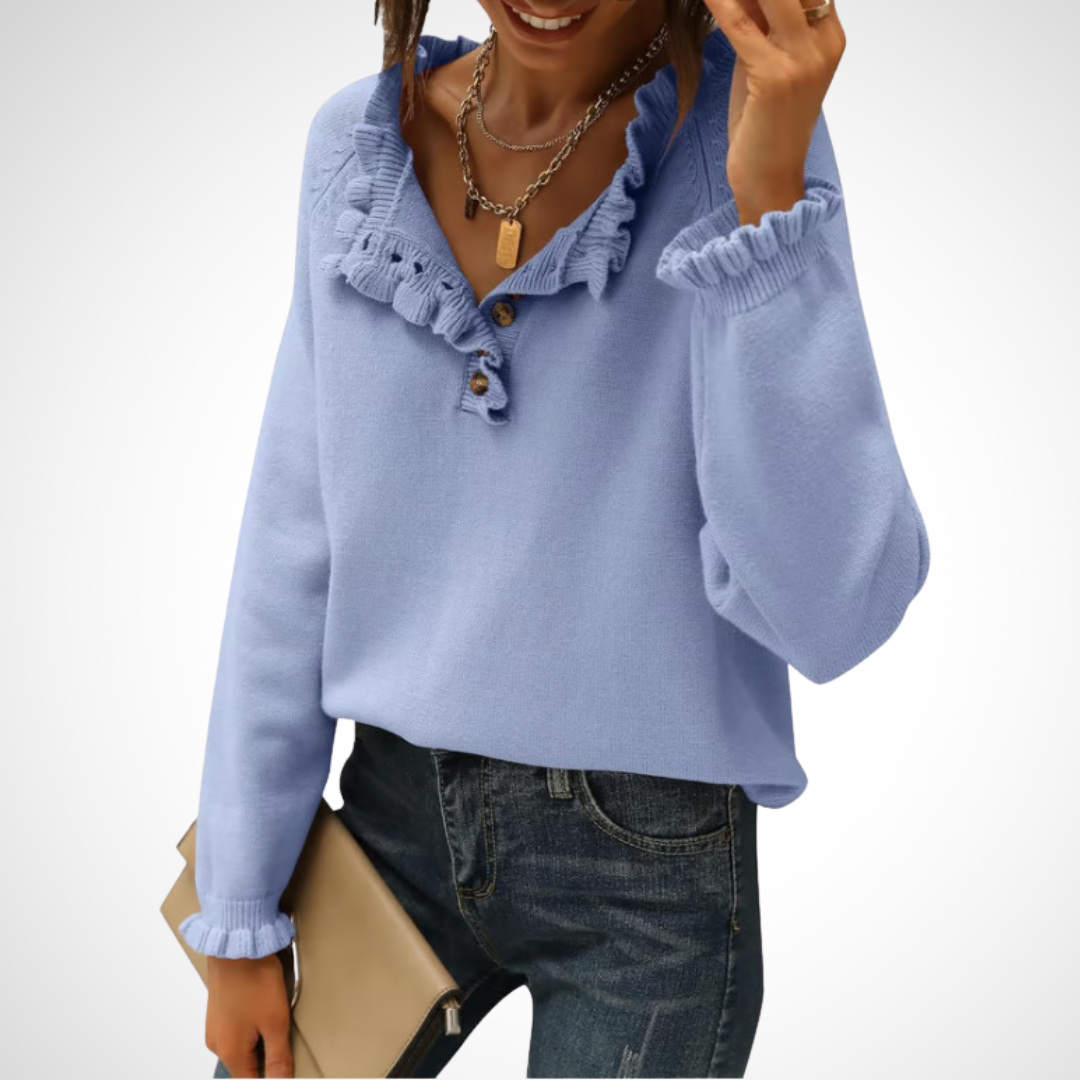 Vilora™  - Chic Long Sleeve Pullover Half Button Sweater