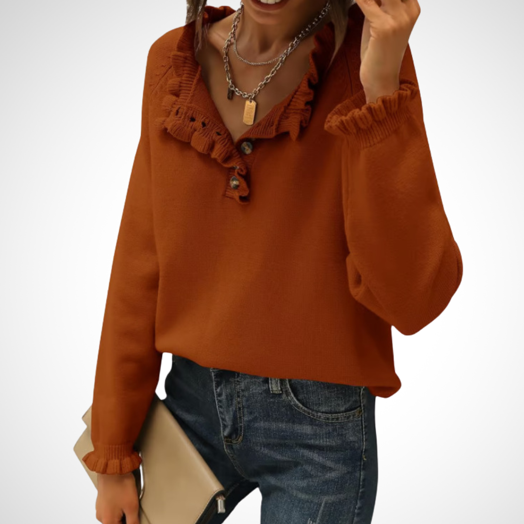 Vilora™  - Chic Long Sleeve Pullover Half Button Sweater